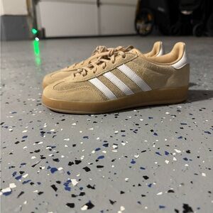 Adidas Beige Suede Sneakers with White Stripes